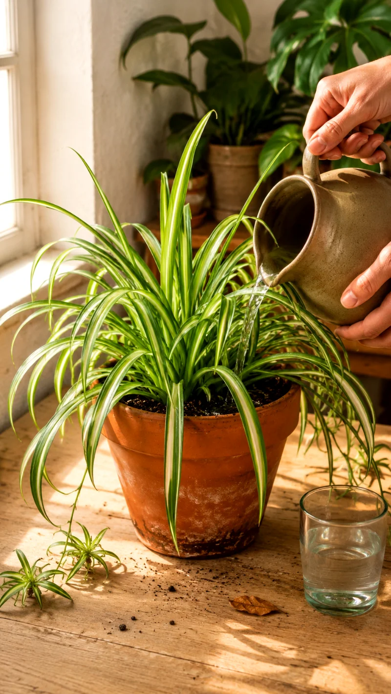 spider-plant-watering-soil-surface