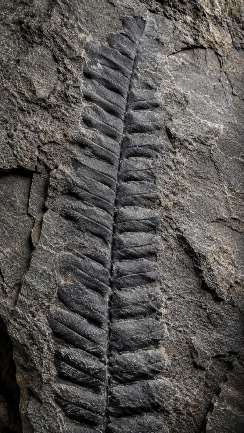 Fossilized fern imprint in stone
