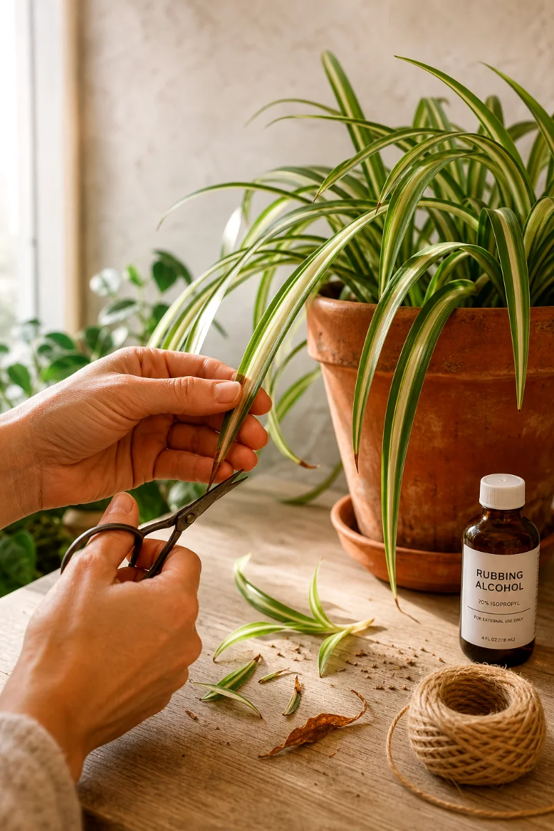 trimming-spider-plant-brown-tips-scissors