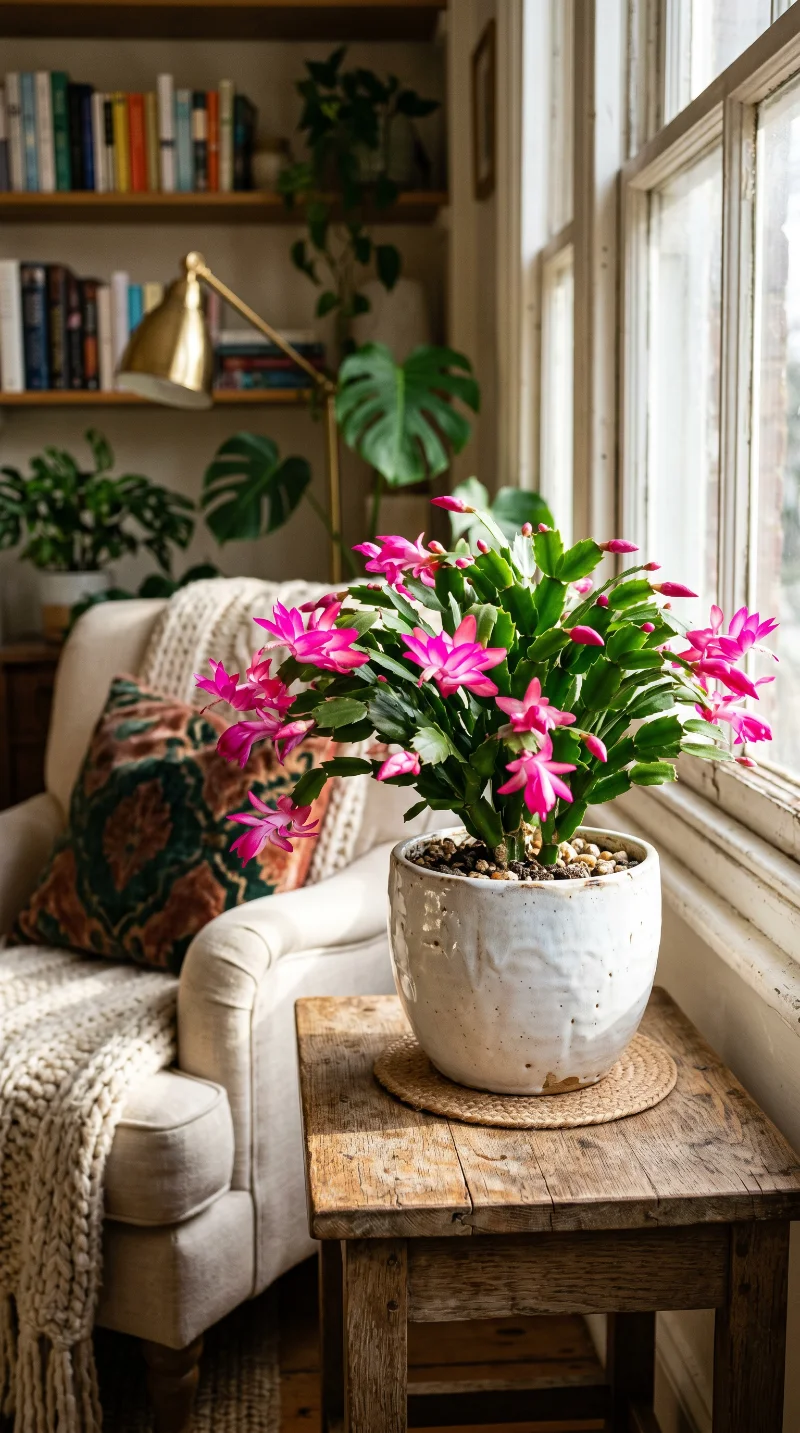 Christmas Cactus in White Pot