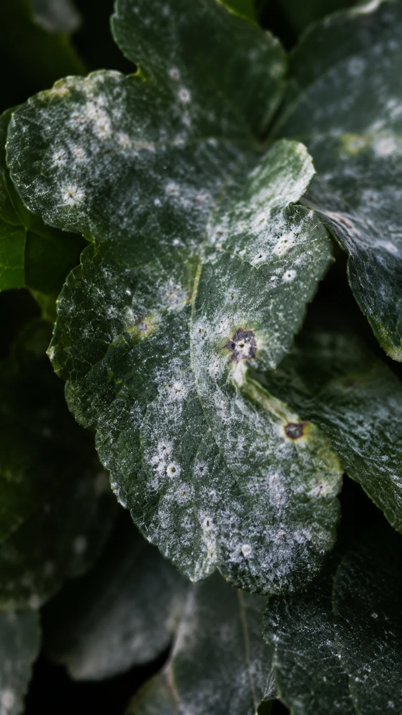 powdery mildew on green leaf