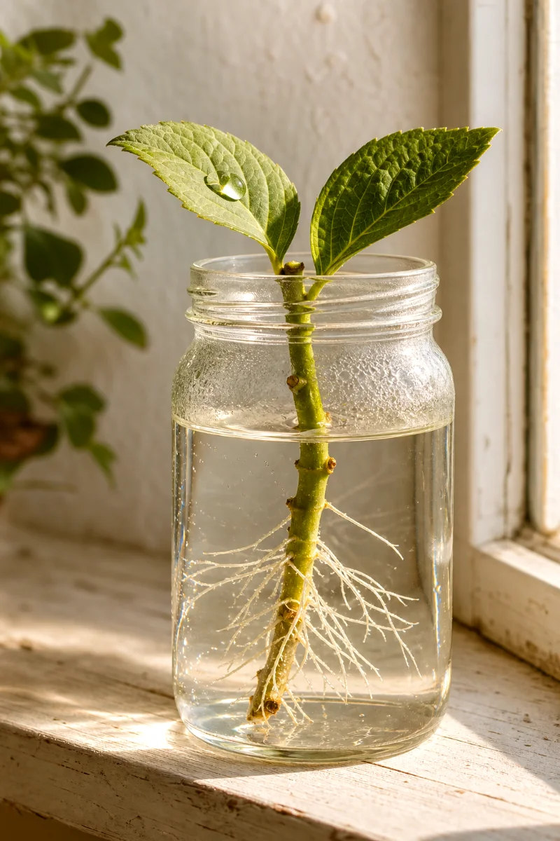 hydrangea-cutting-roots-in-water