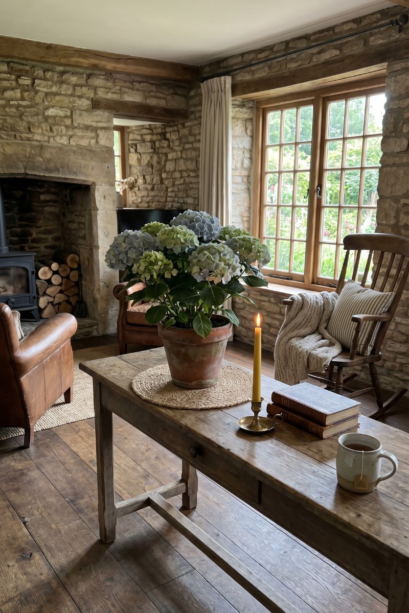 potted hydrangea indoors