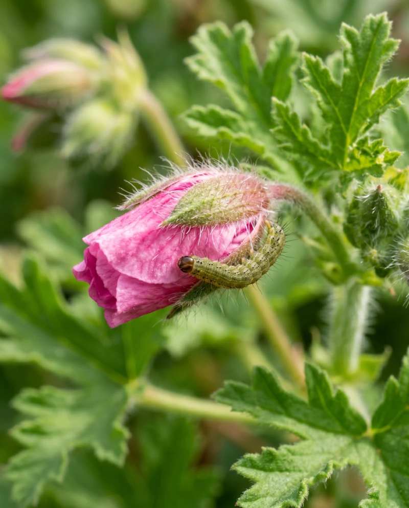Budworms on Geranium Flower