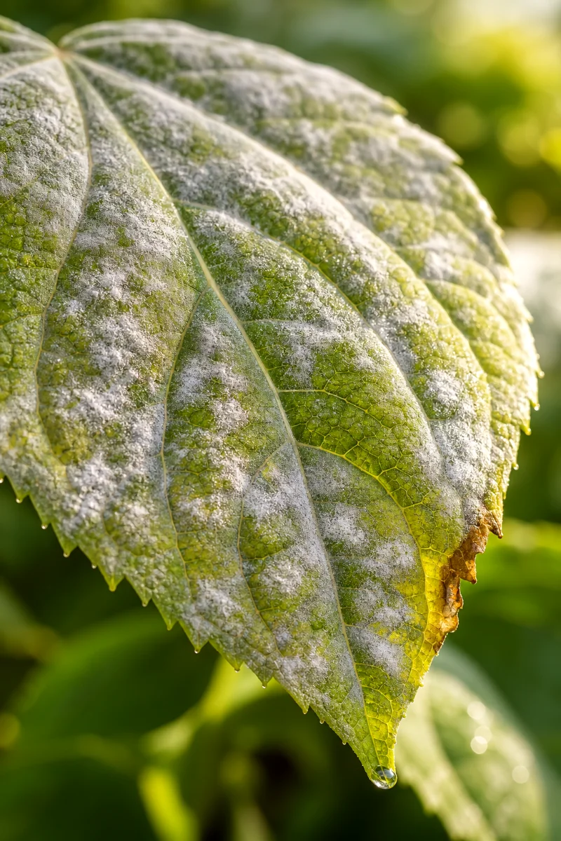hydrangea-powdery-mildew-leaf-closeup