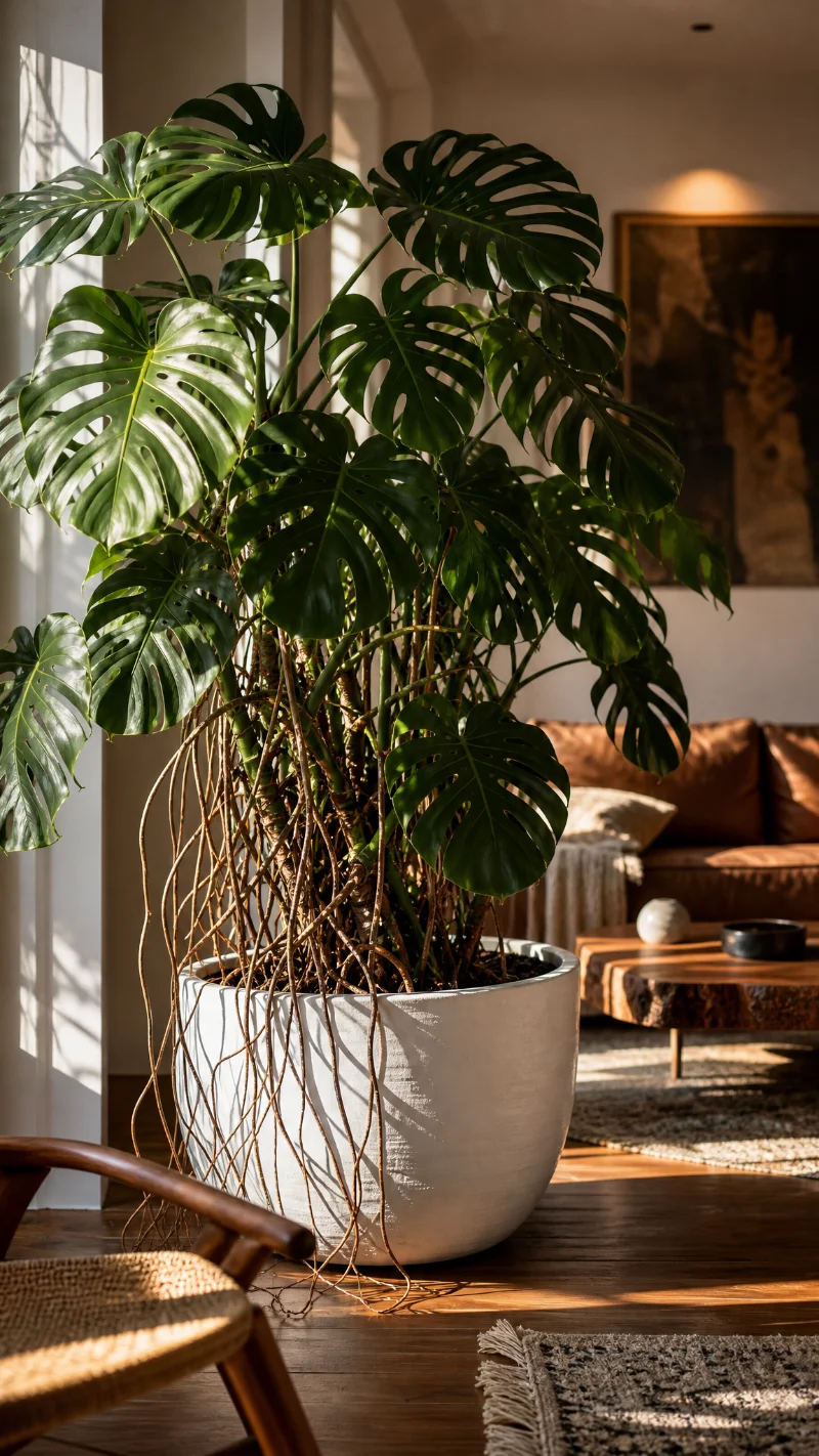Monstera Deliciosa with Many Aerial Roots