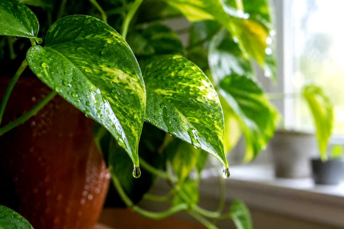 Pothos Leaves Dripping Water