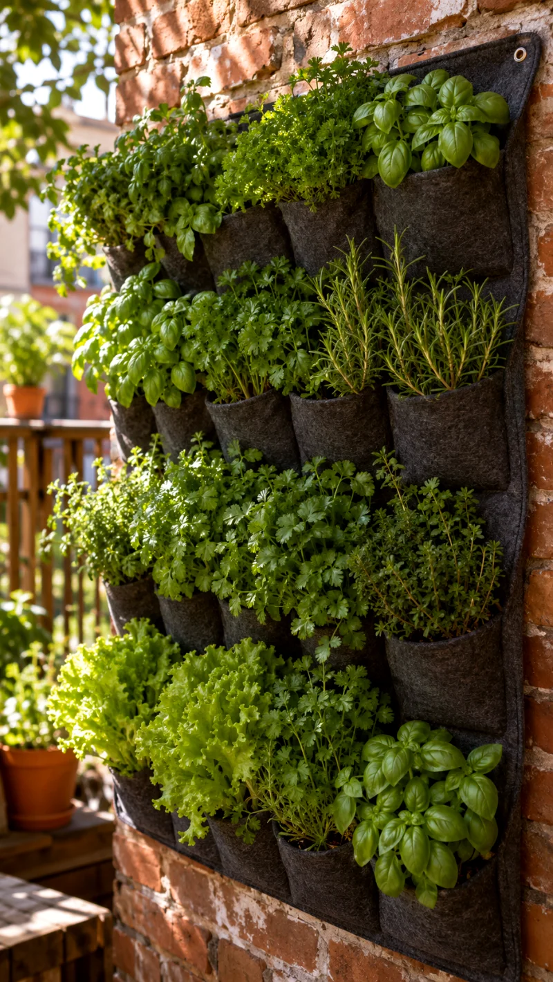 felt-pocket-vertical-herb-garden-brick-wall