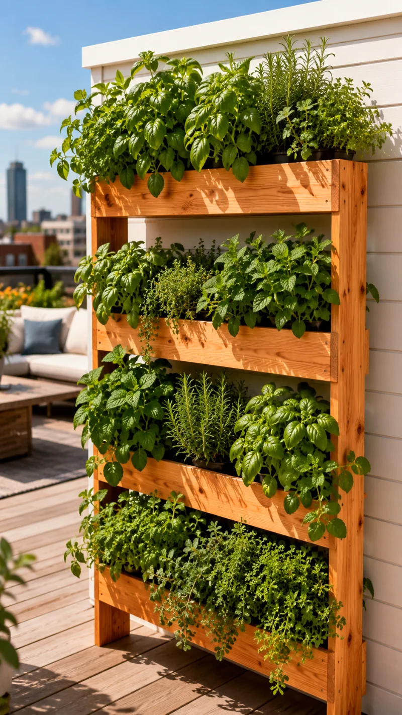freestanding-tiered-wood-herb-planter-rooftop-terrace
