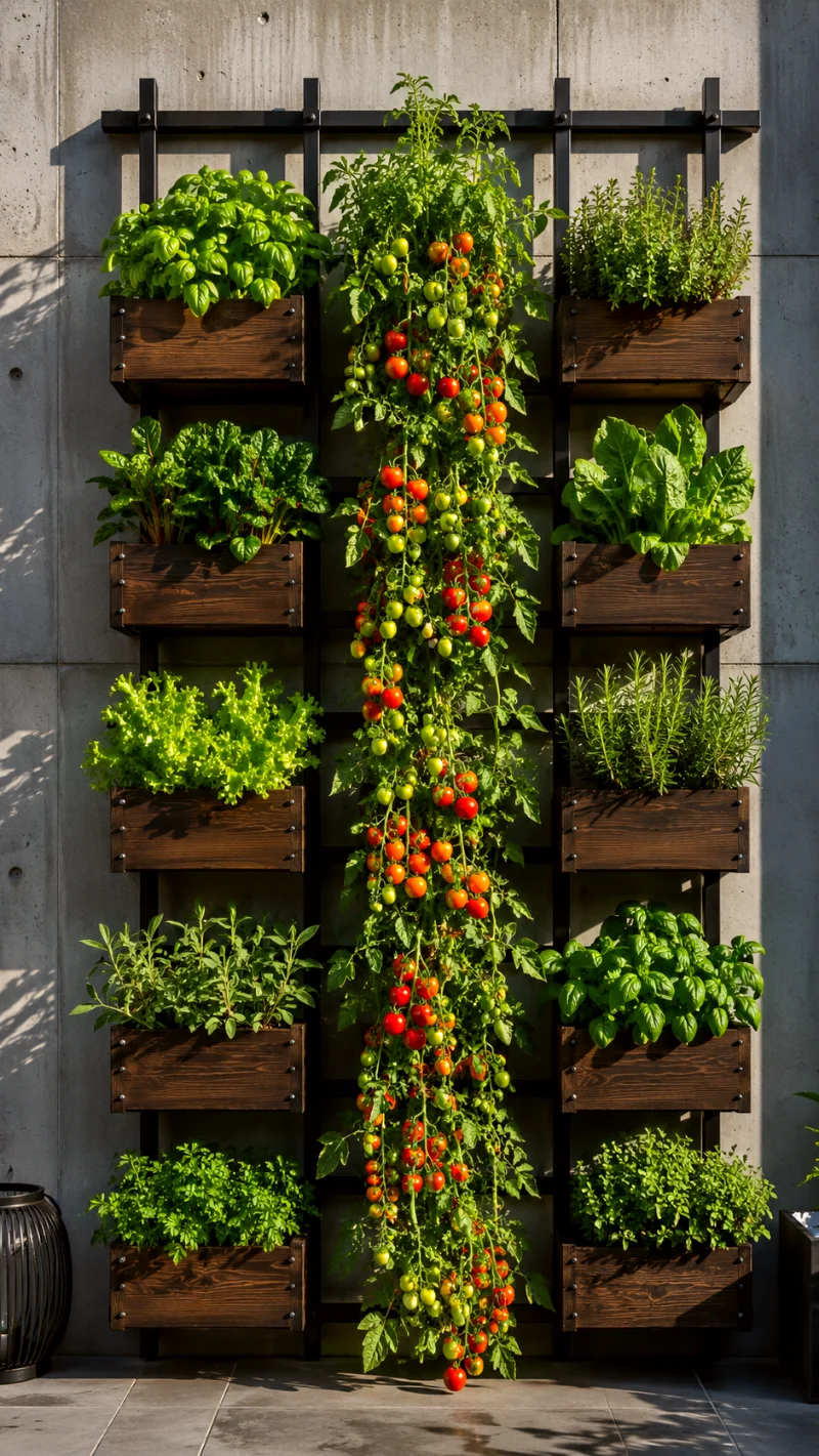 industrial-metal-wood-vertical-garden-tomatoes-concrete