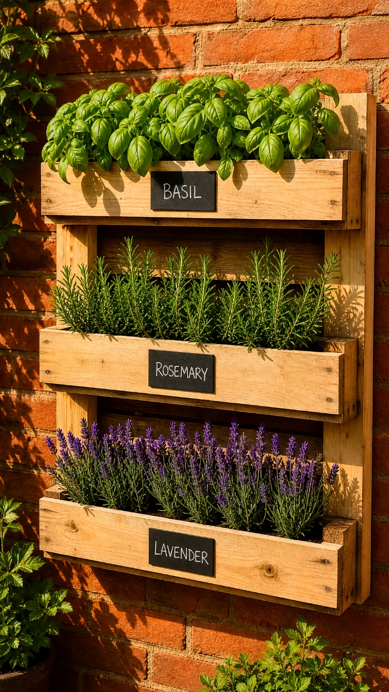 rustic-wood-vertical-herb-planter-brick-wall