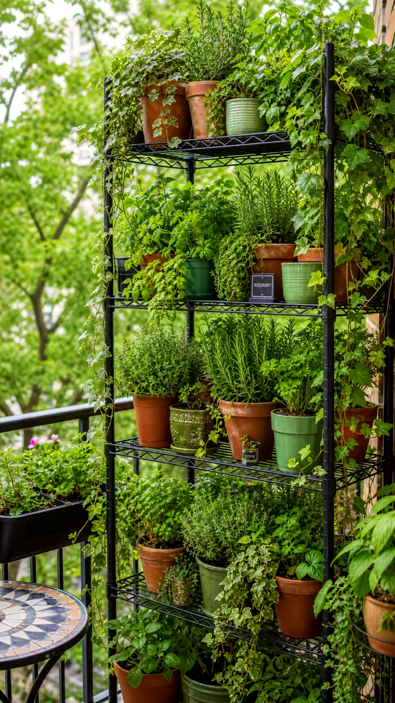 urban-balcony-wire-rack-vertical-herb-garden