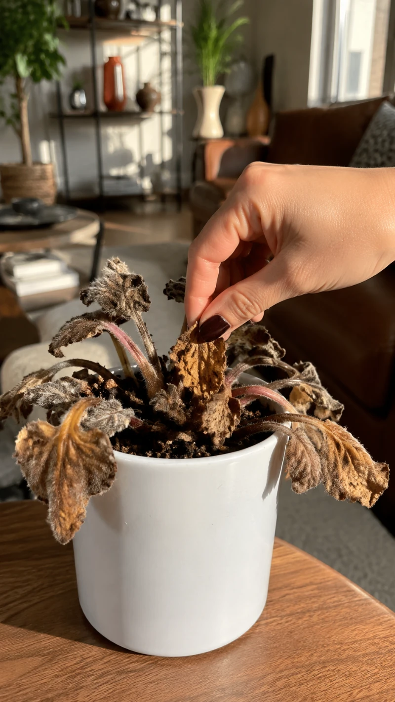 African Violet Removing Brown Leaves