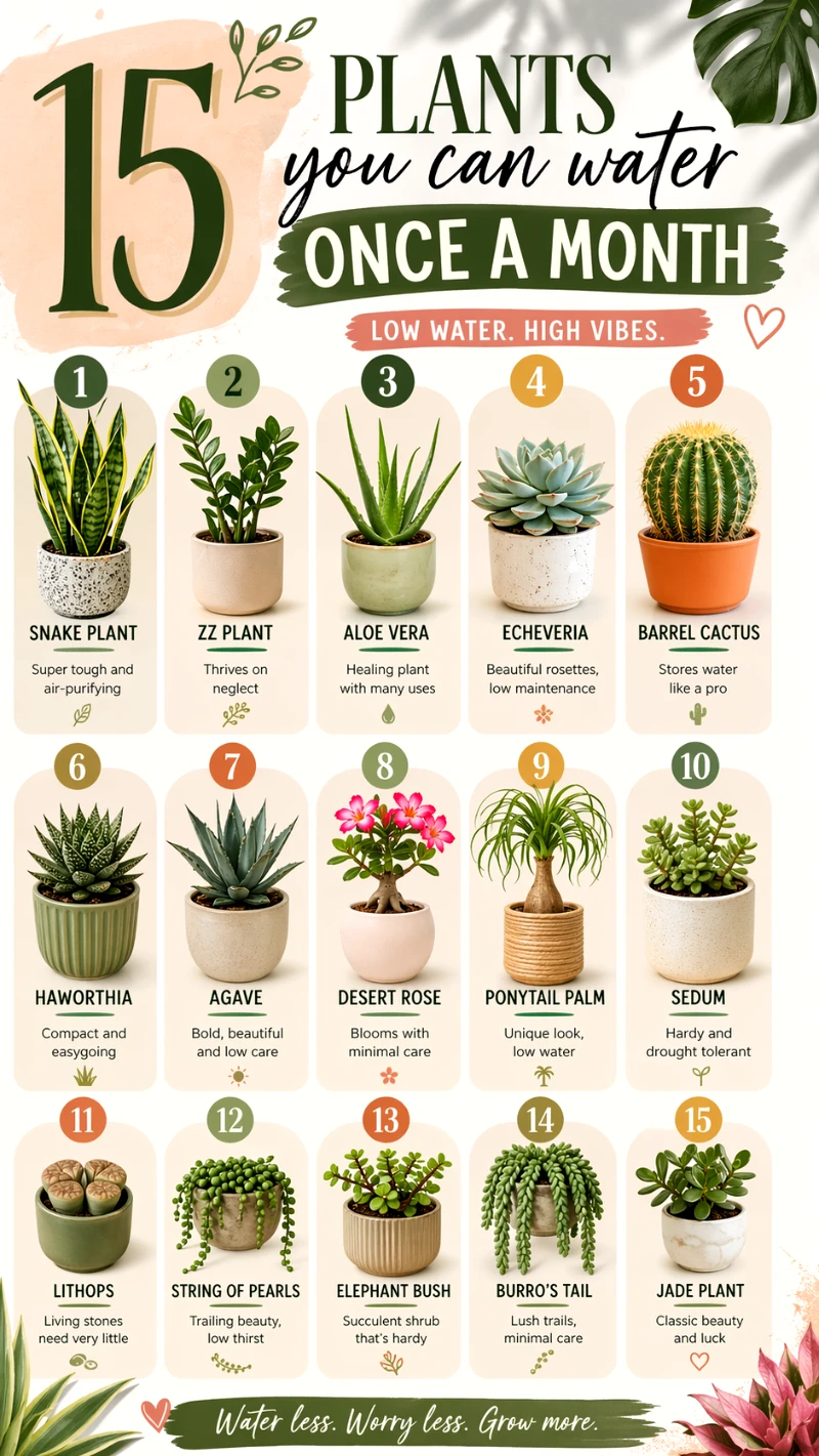 15 Houseplants You Can Water Just Once a Month