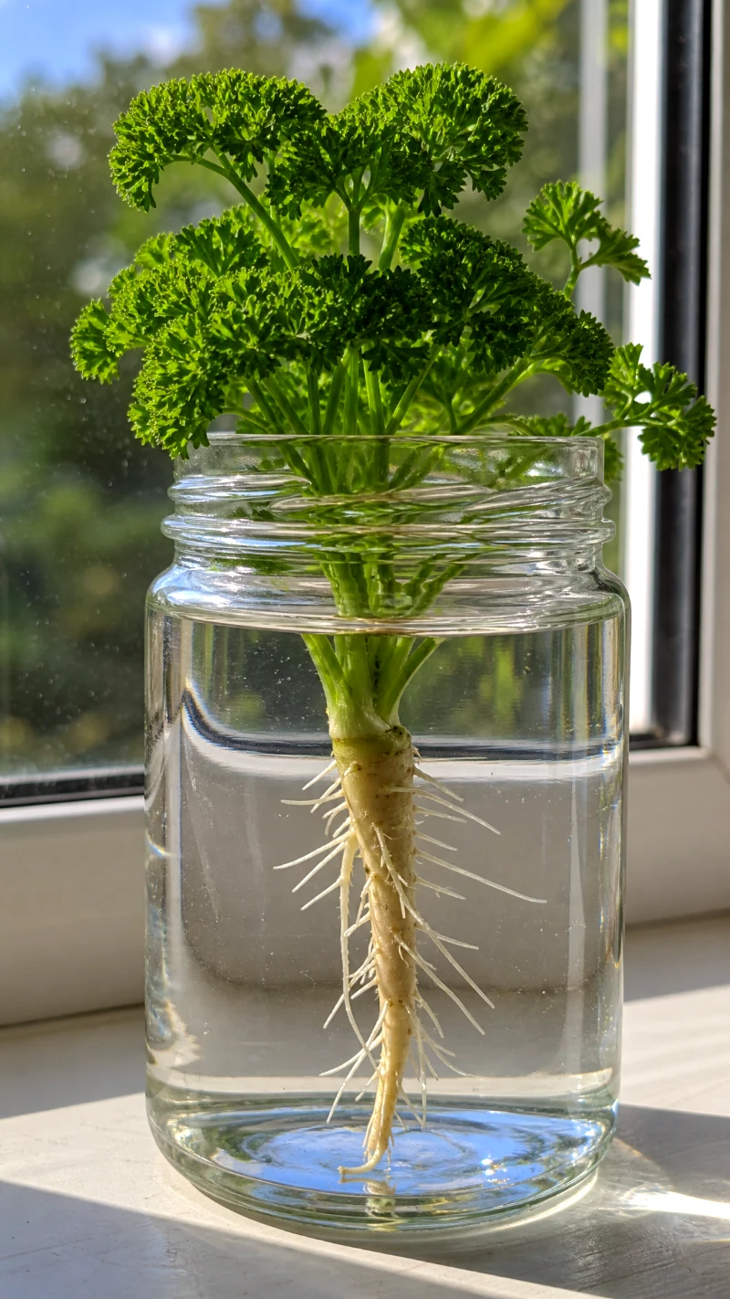 growing-parsley-in-water-glass-jar