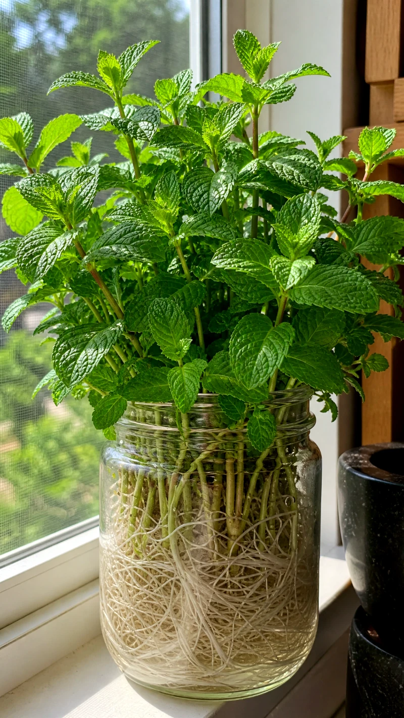 growing-spearmint-in-water-mason-jar
