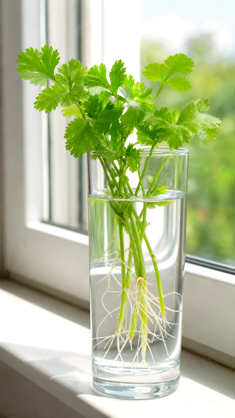 rooting-cilantro-in-water-glass