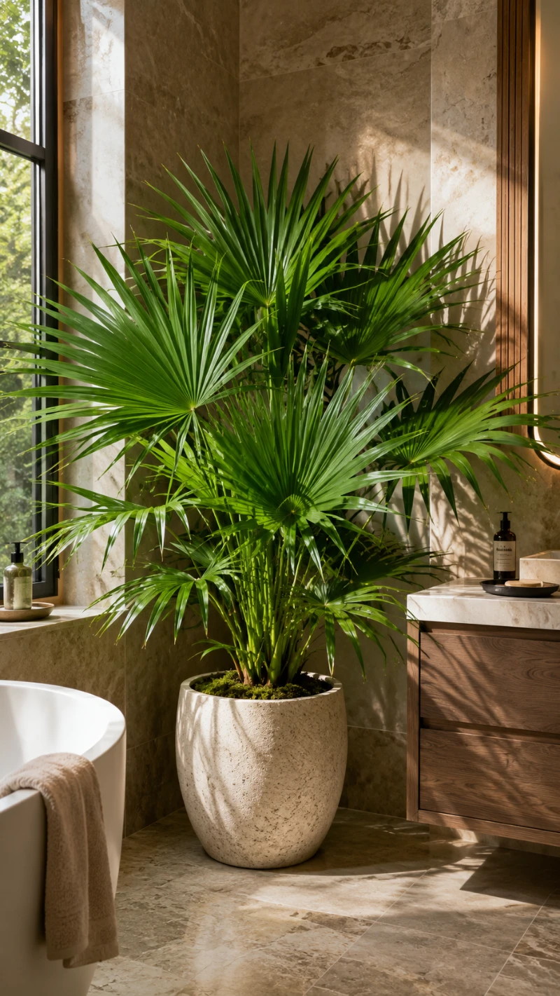 Chinese Fan Palm in Bathroom