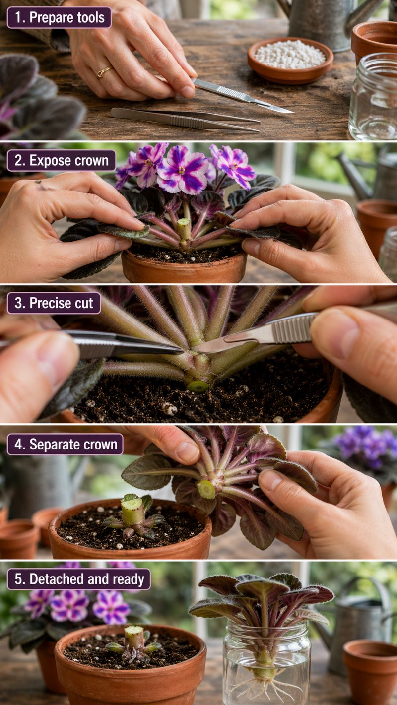 Chimera African Violet Propagation De-crowning