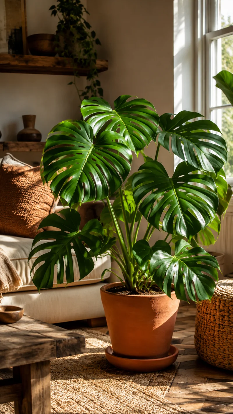 monstera deliciosa terracotta pot