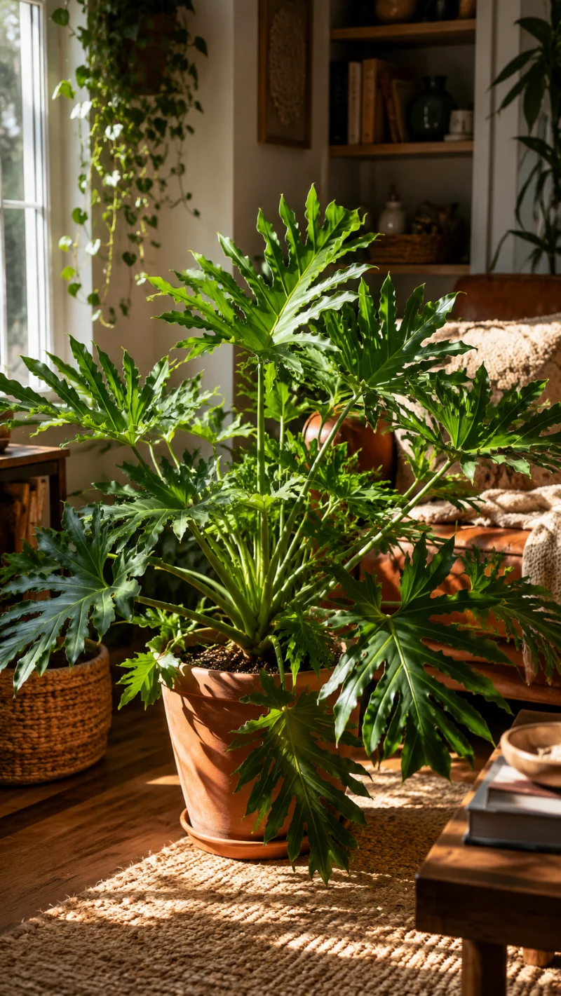 split leaf philodendron terracotta pot