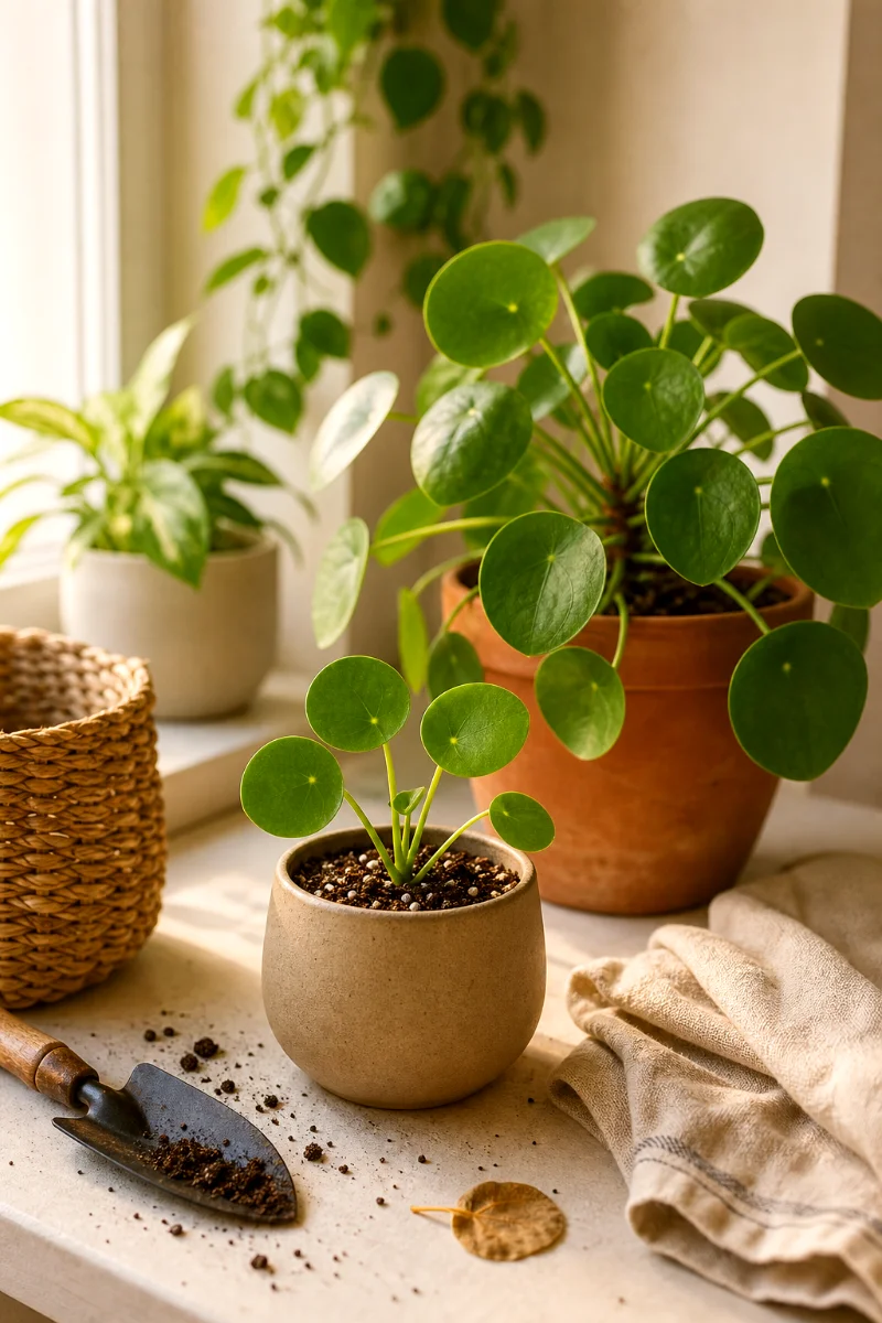 newly-potted-chinese-money-plant-pup