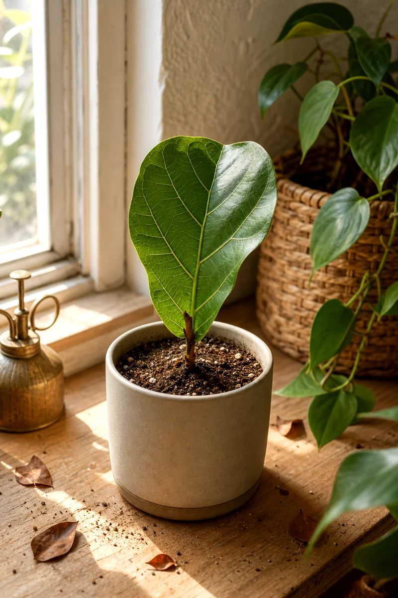 newly-potted-fiddle-leaf-fig-cutting-home