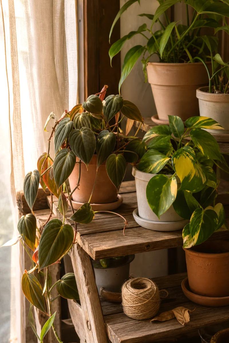 philodendron-collection-plant-shelf-display