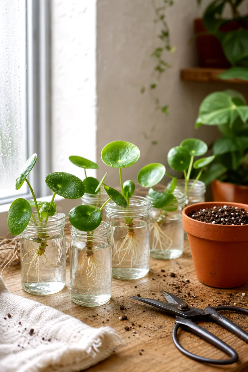 pilea-pups-rooting-in-water