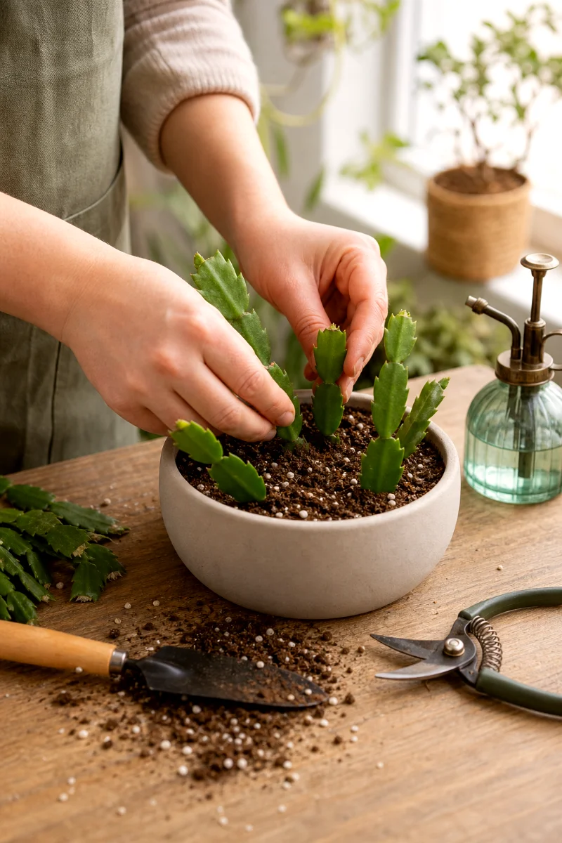 planting-christmas-cactus-cuttings-in-soil