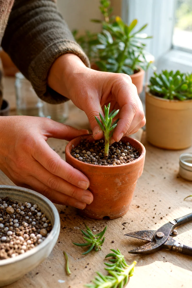 planting-delosperma-cutting-in-succulent-soil