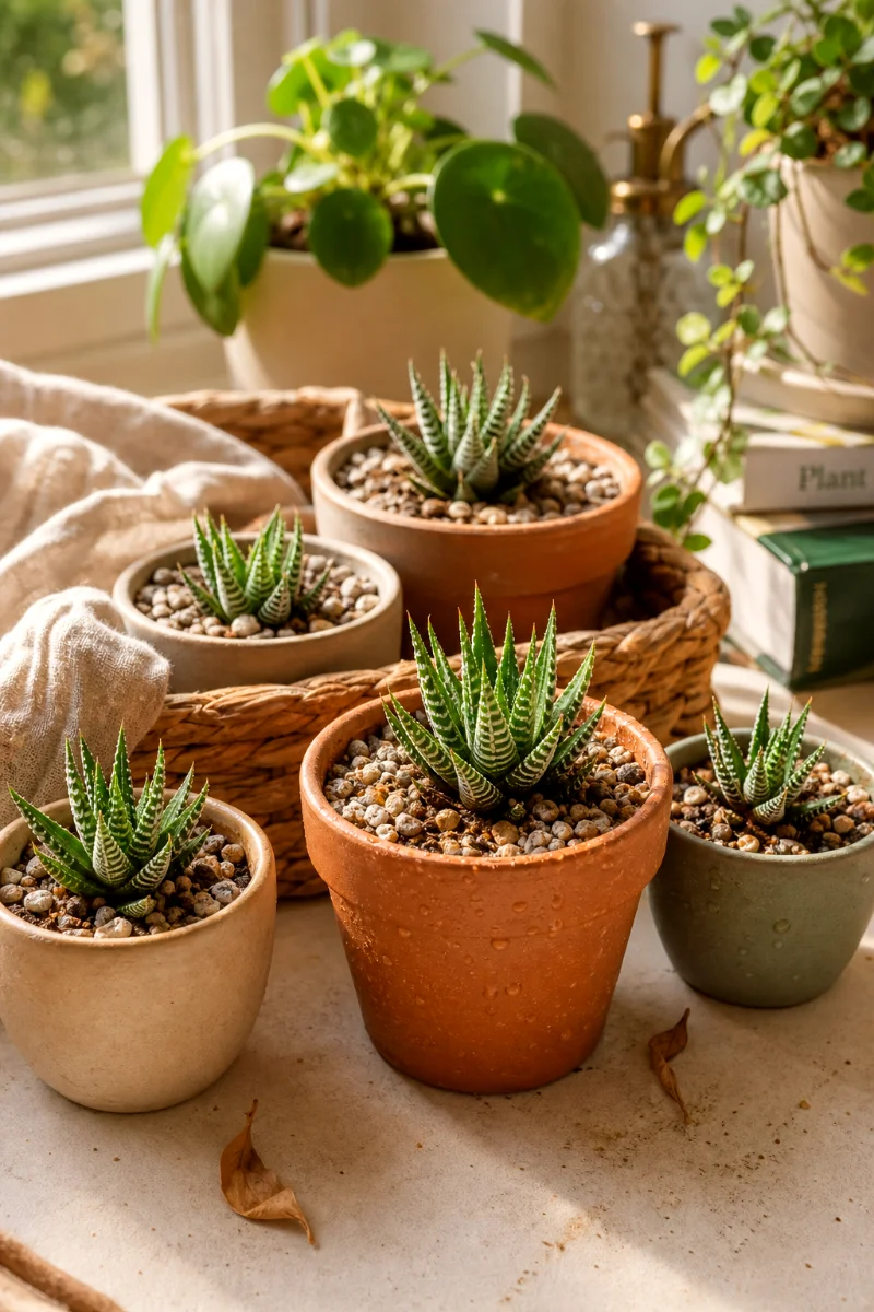 propagated-haworthia-pups-on-sunny-windowsill