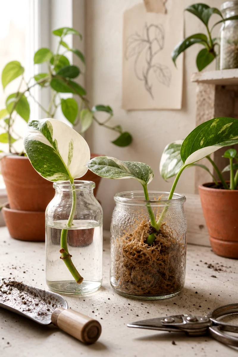 white-princess-philodendron-water-moss-propagation