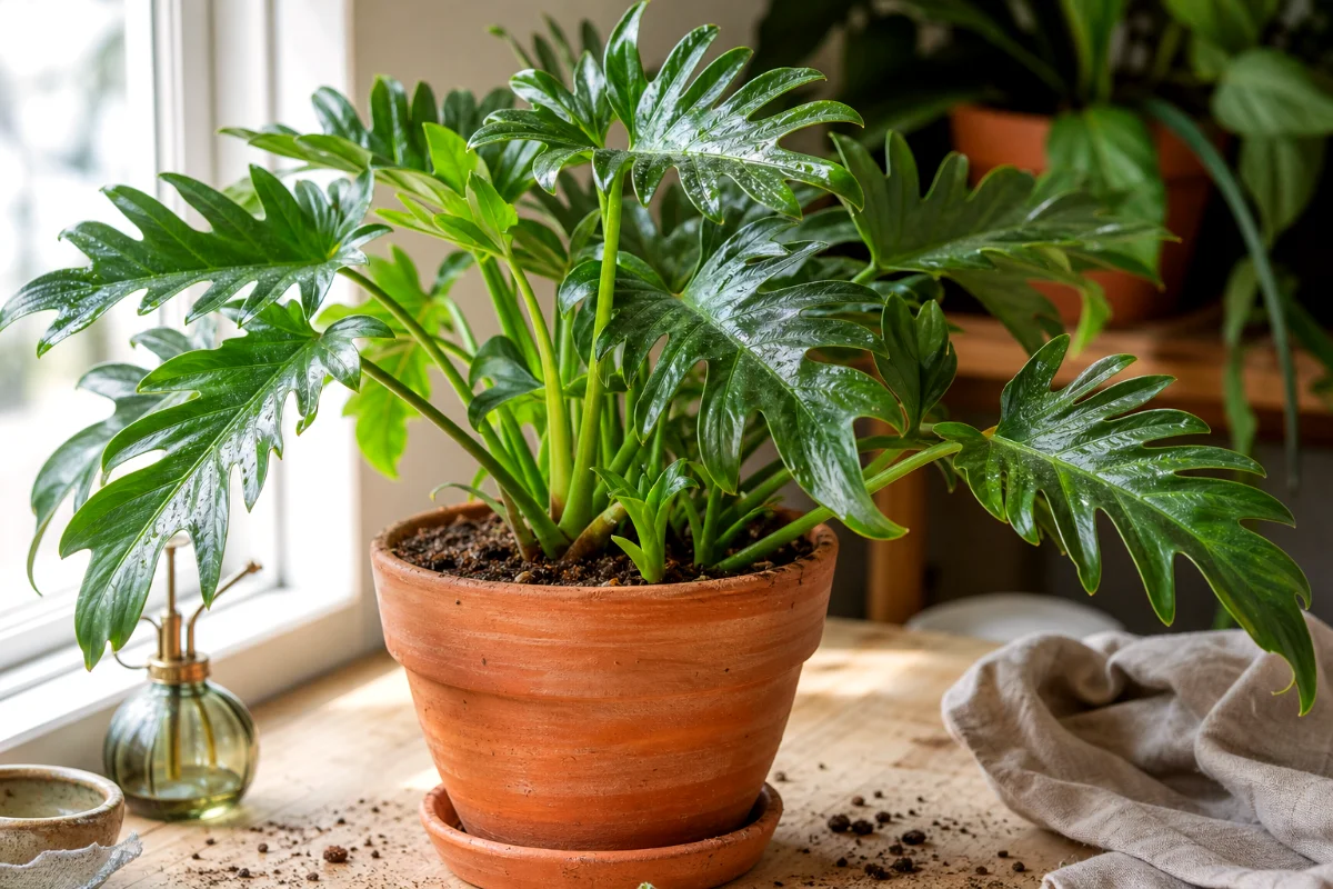 xanadu-philodendron-pups-terracotta-pot